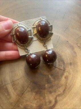 Maroonish Brown Dangle Statement Earrings